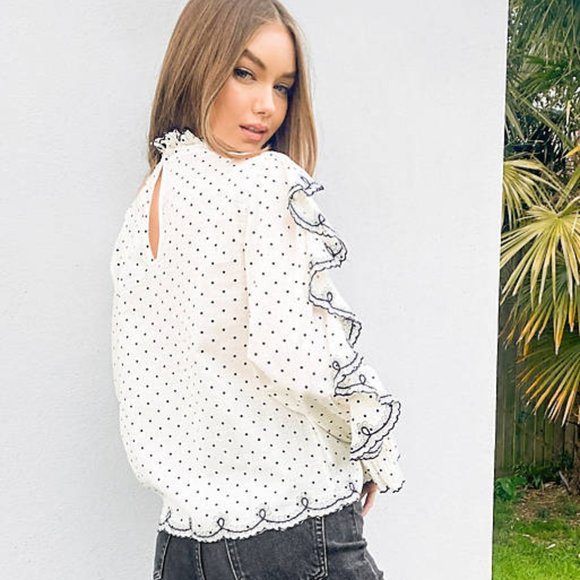 NWT River Island Cotton embroidered high neck blouse in white - Picture 3 of 6